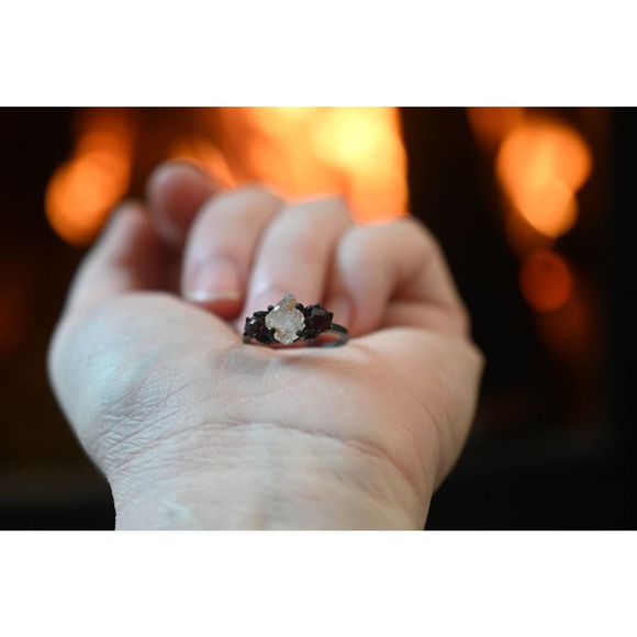 Boho Ring Raw Garnet Diamond Engagement Rough Diamond Wedding Band Unique - Picture 1 of 5